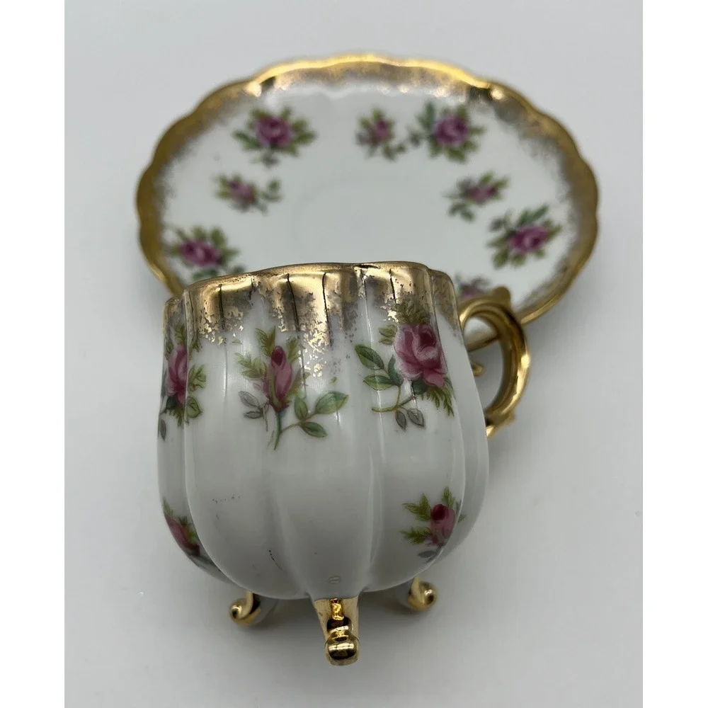 Vintage Napco Hand Painted Three Footed Demitasse Teacup and Saucer